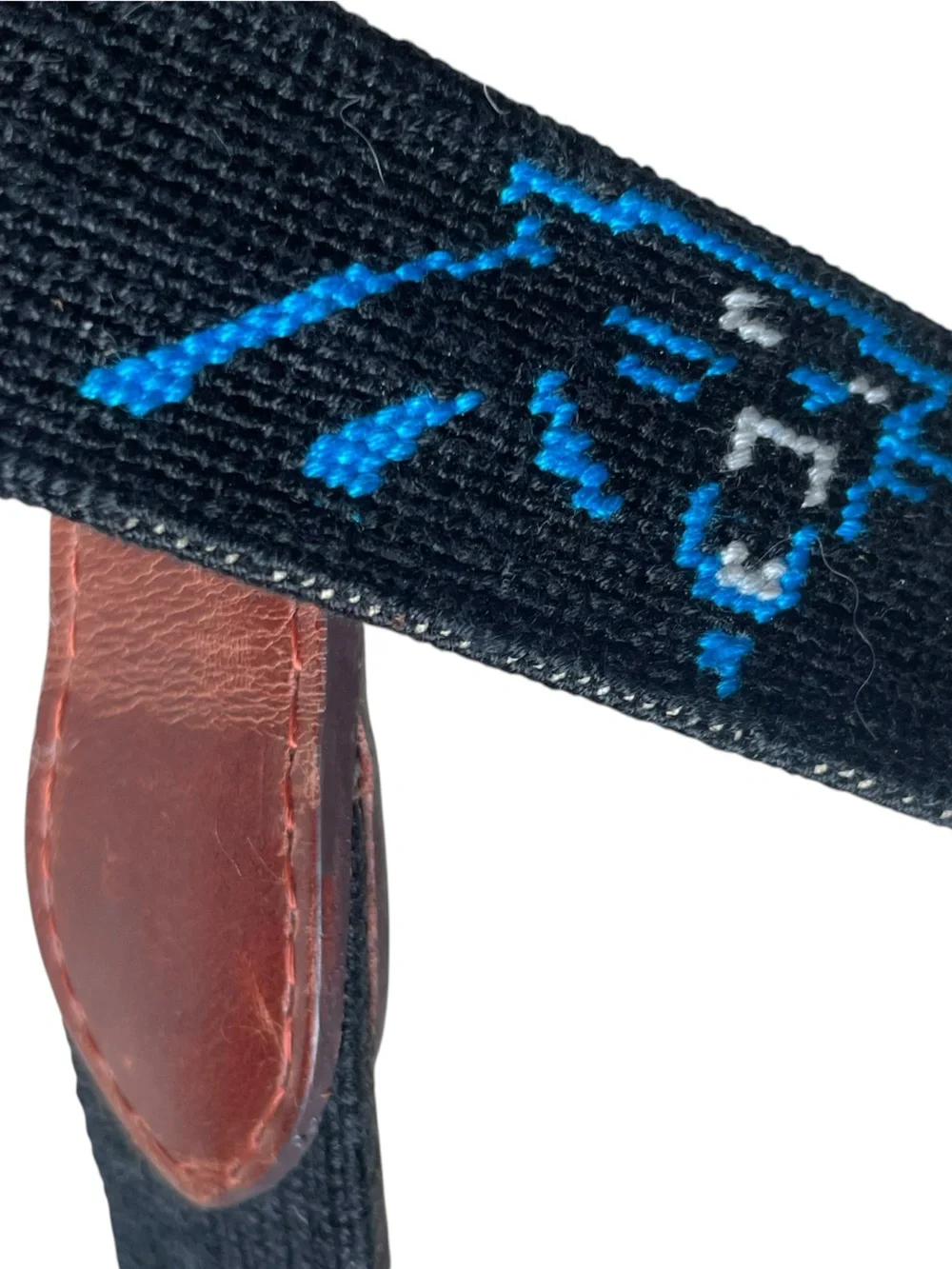 Smather’s & Branson Sz 36 Hand Stitched Needlepoint Belt Black CAROLINA PANTHERS